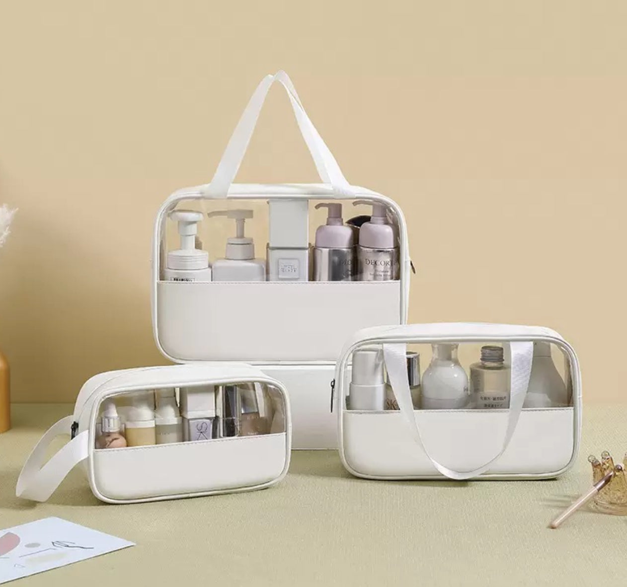 3 different size makeup and cosmetics bags