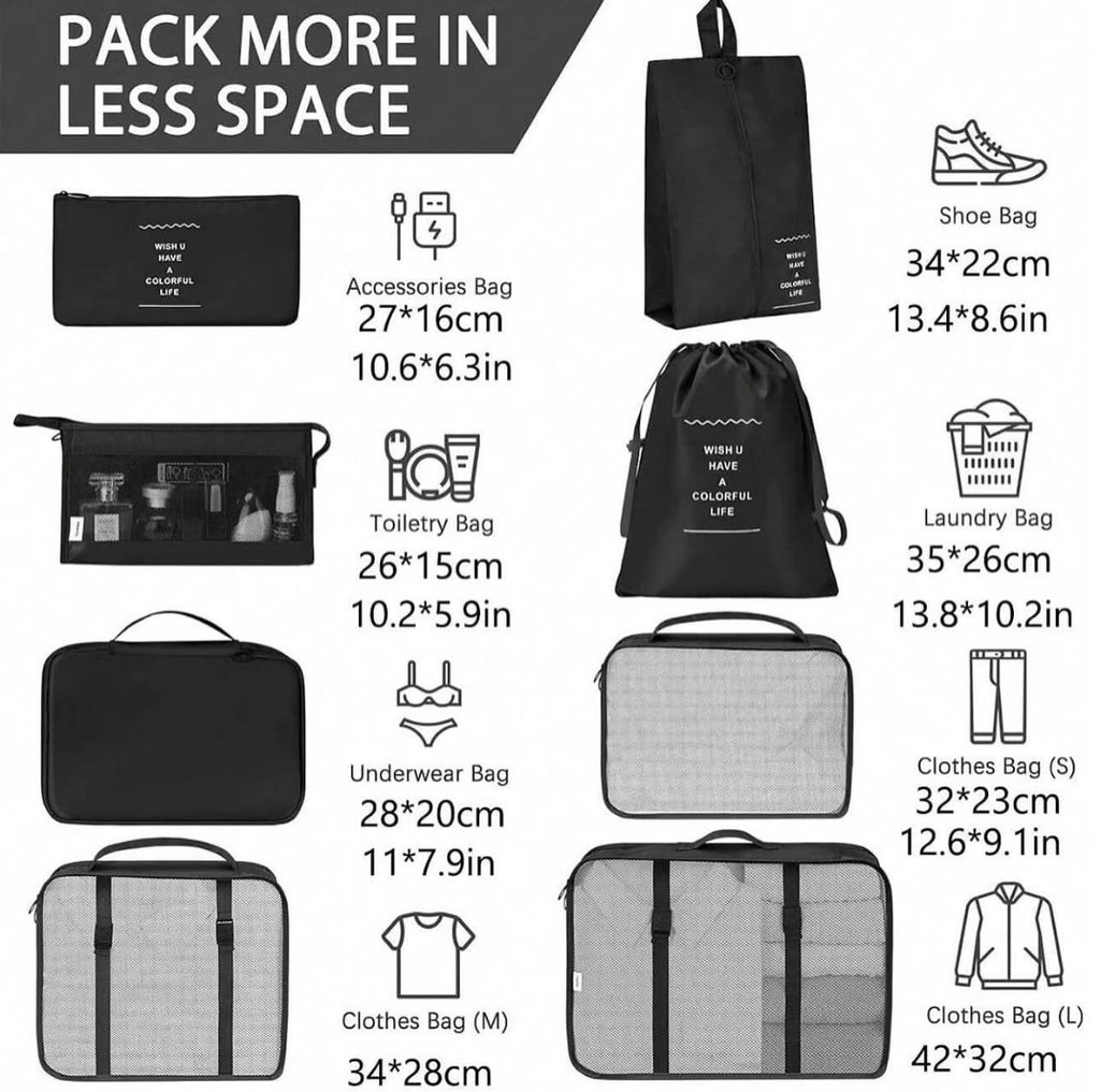 Travel bag organizer 8 piece set